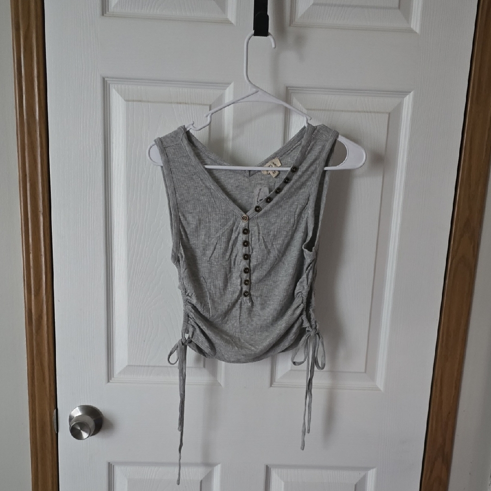 POL Gray Button Tank Top